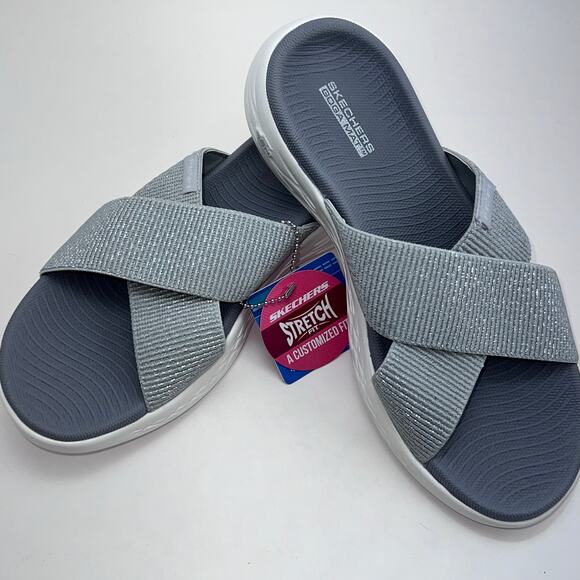 SKECHERS Go Walk Sandals, Women's Size 7, Glistening Silver - Picture 2 of 9